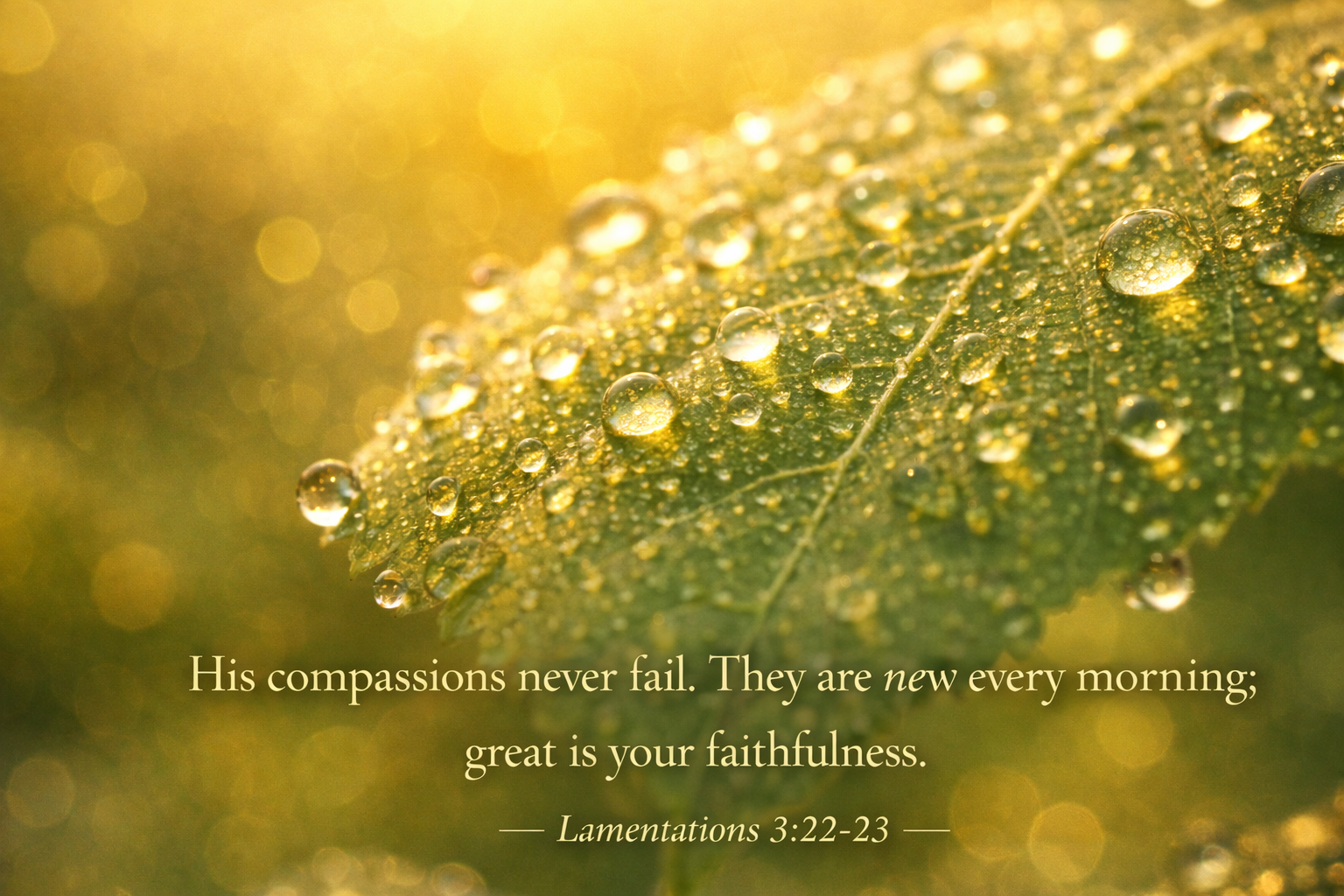 Lamentations 3:22-23 -- Morning Dew Leaf Macro HD Wallpaper